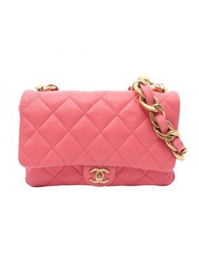 Chanel Shoulder Bag Large Flap Quilted Pink Lambskin Chain